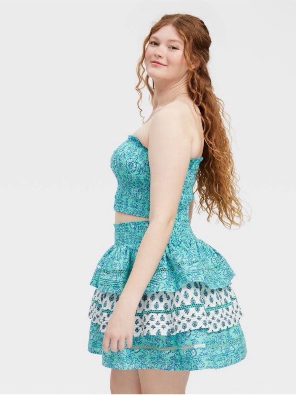 Roller Rabbit x Target Aqua Floral Tiered Skirt xs NWT